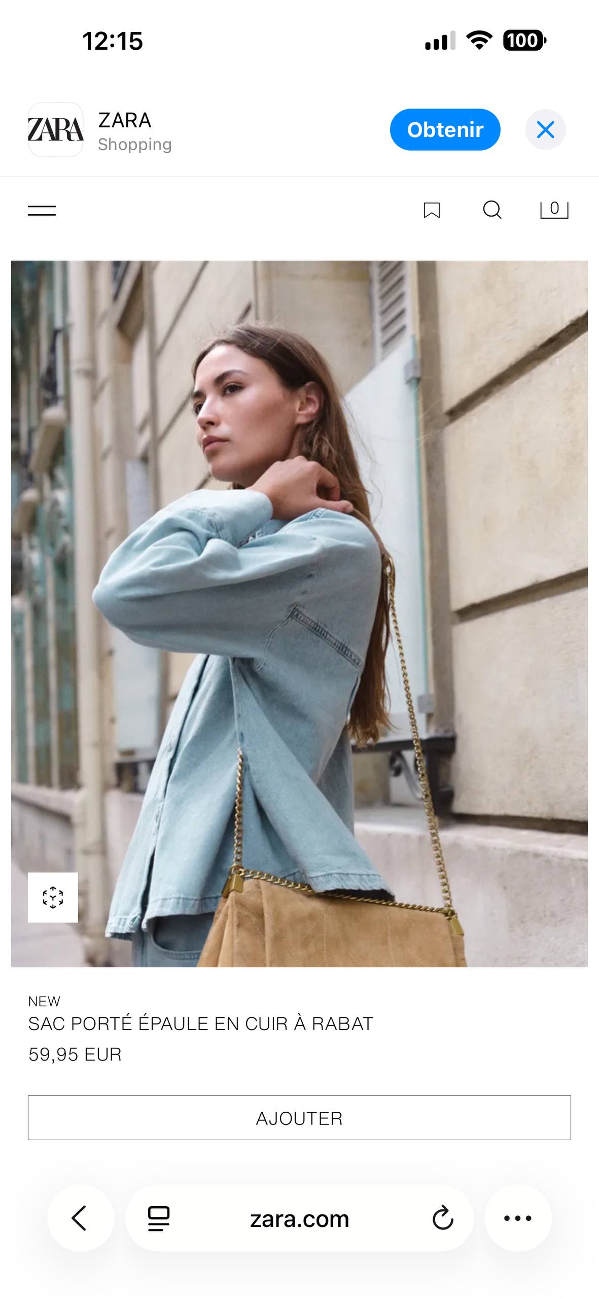 Capture d’un article sélectionné sur la boutique Zara